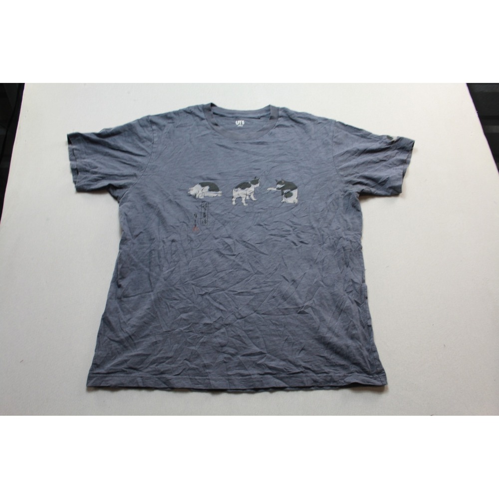 Uniqlo Graphic T-Shirt Mens Extra Large Blue Gray Excellent Japanese Cat Art